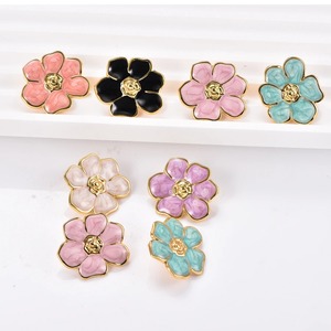 Trendy Gold Plated Enamel Oil Flower Stud Earrings for Women Cute <b>Sweet</b> Stainless Steel Purple Blue White Color <b>Party</b> Jewelry - Product Image 1