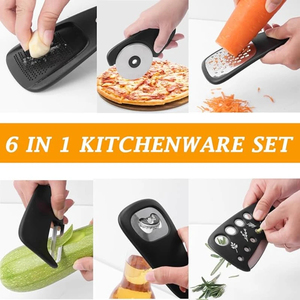 Stackable Kitchen Gadgets 6 Piece Melon Grater Herb Cutter Garlic Grater Can Opener Cheese Grater Pizza Cutter - Product Image 4