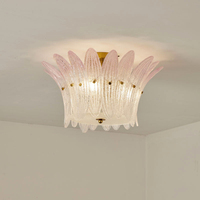 Lustre en verre de Murano à pétales roses, luminaire de plafond rond semi-encastré pour la maison, l'hôtel, la villa