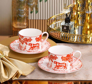 ชุดถ้วยน้ำชาพร้อมจานรองลายเสือดาวสีเทา สำหรับดื่มนม กาแฟ หรือชาในยามบ่าย ทำจากเซรามิกเนื้อละเอียด บรรจุในกล่องของขวัญ - Product Image 2