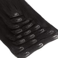 Ekstensi Rambut Clip In Grosir dari Supplier, Full Head 100% Rambut Asli Virgin Hitam Alami, Clip Ins Lembut untuk Wanita