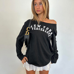 Camiseta de Manga Larga para Mujer, Estilo Y2K, Estampado Vintage, Transpirable, Ecológica, Nueva Colección de Otoño, Corte Holgado, Tallas Grandes, Sexy, con Hombros Descubiertos - Product Image 3