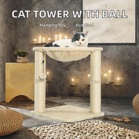Hamac tour moderne en sisal pour animaux de compagnie et griffoir pour chat avec balle interactive suspendue, emballage en carton écologique pour chats d'intérieur