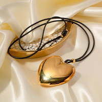 Haute poli lisse en acier inoxydable grand coeur amour pendentif cire corde collier pour femmes couleur or breloque bijoux cadeau
