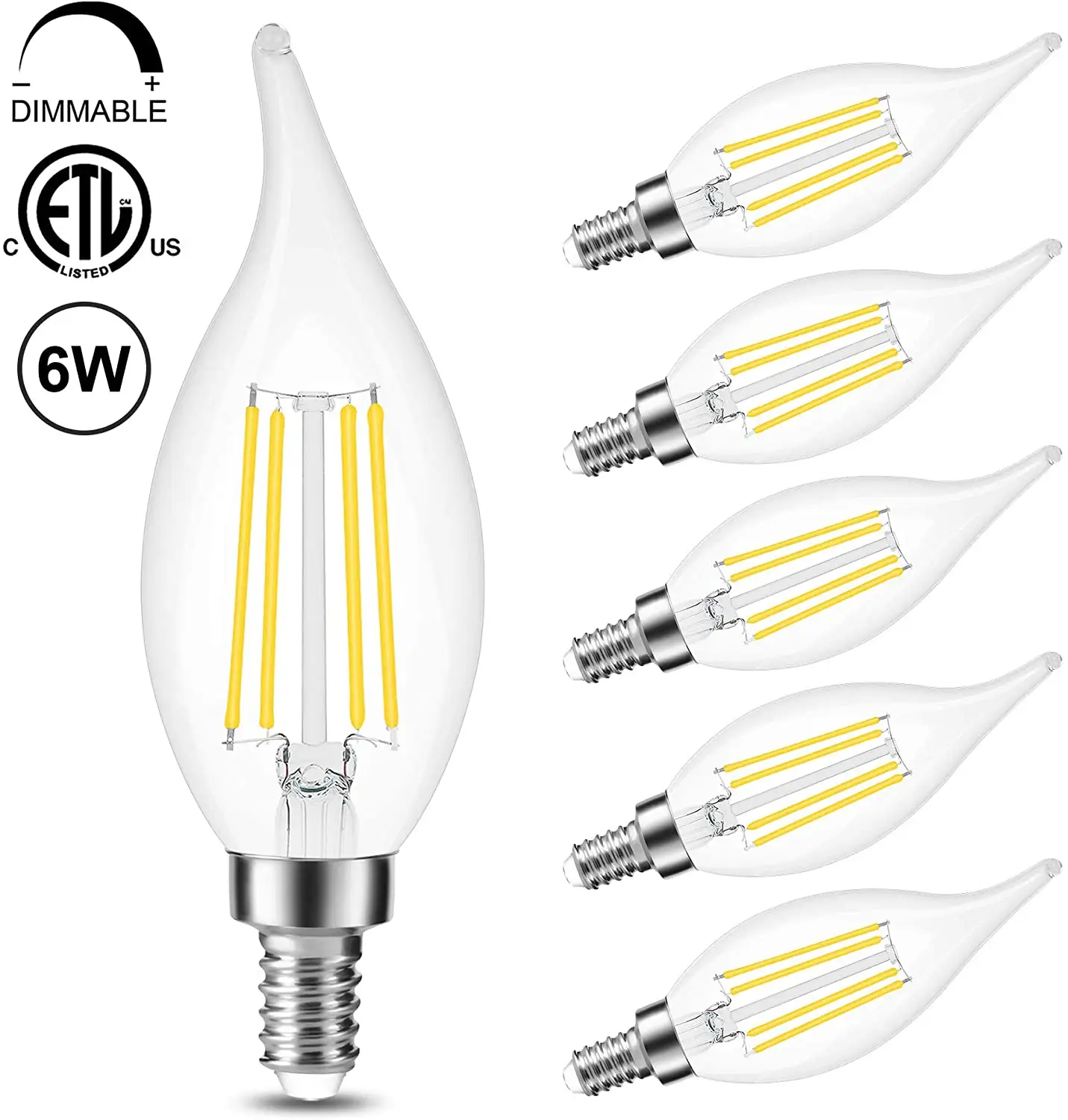 US Market Amber Clear 110V 220V Dimmable C35 C35T C37 B11 B10 E12 E14 2W 4W 5W Edison Filament Candle Bulbs Candle Lights
