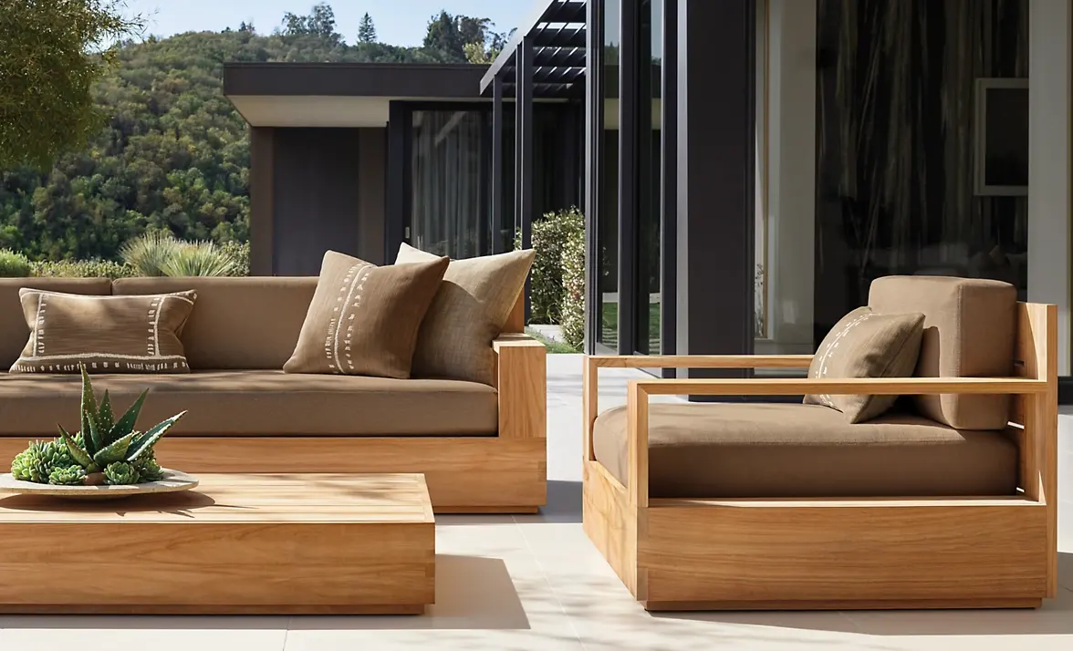 MARBELLA Outdoor Teak Furniture American Style Single Sofa Ottoman Hotel Woden Chair Garden Solid Wood Teak Swivel Lounge Chair