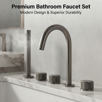 Robinet de baignoire élégant en bronze canon avec bec col de cygne haute portée et douchette à main pour salle de bain de villa moderne