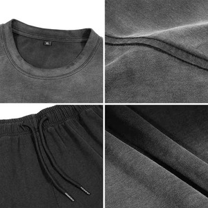 Conjunto de pantalón corto y camiseta de verano, transpirable, de algodón, tejido, con logo personalizado, efecto acid wash, conjunto de 2 piezas. - Product Image 2