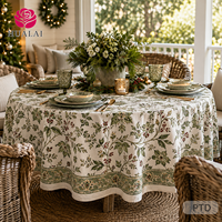 Nappe ronde HuaLai 8 pieds x 10 pieds en polyester à imprimé floral vert pour banquet et fête à domicile