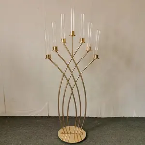 7-Arm Gold Metal Tall Vloerstaande Kaarshouder Kandelaar Centerpieces Voor Bruiloft Tafel