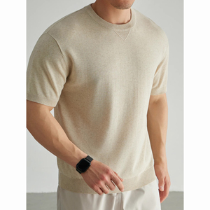 亚麻混纺针织短袖t恤夏季新款休闲商务t恤男式打底衫 - Product Image 1