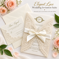 Ensemble d'invitations de mariage personnalisées découpées au laser avec pochette en dentelle, monogramme doré, carte RSVP, ruban en satin et enveloppe – Vente en gros Fabricant