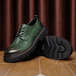 Chaussures décontractées pour hommes en cuir véritable, style rétro britannique, à bout large, légères - Product Image 4