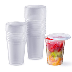 Gobelets en plastique transparents pour soupes et aliments, avec couvercles, prix d'usine, micro-ondables, 8, 12, 32 oz - Product Image 1