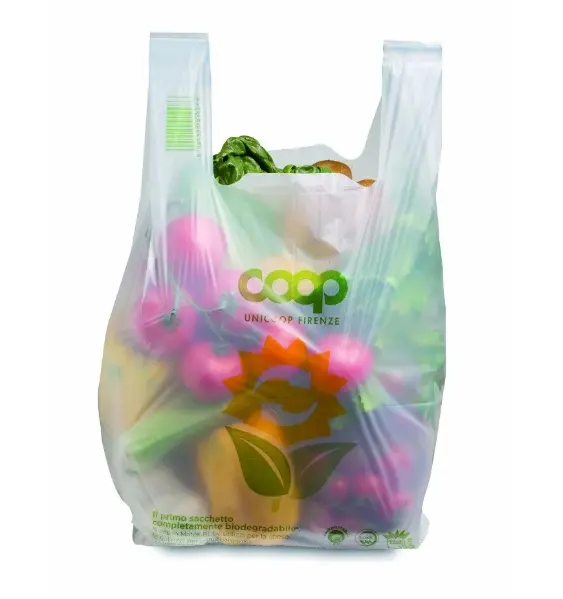 ロゴプリント堆肥ベストバッグ生分解性包装プラスチック製ショッピングバッグハンドル付き