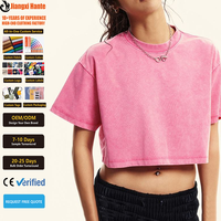 Camiseta Corta Personalizada para Mujer, Estilo Vintage, Lavada al Ácido, de Alta Calidad, Cuello Redondo, Corte Holgado, Ropa de Verano para Mujer