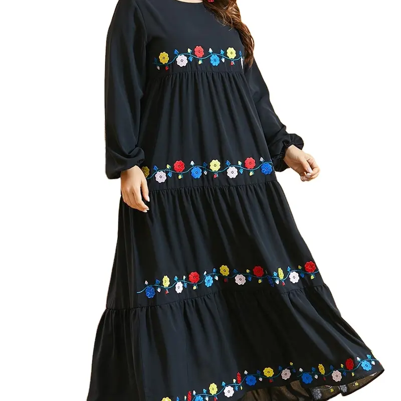 Vintage Femme Maxi Boho robe de bal robe ethnique Mexicain en coton brodé lin 