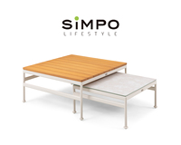SIMPOLIFESTYLE Premium Outdoor-Möbel OLIVIA Aluminium Teak Stoff Wasserdichtes 3-Sitzer Sofa-Set für Garten Wohnzimmer Park