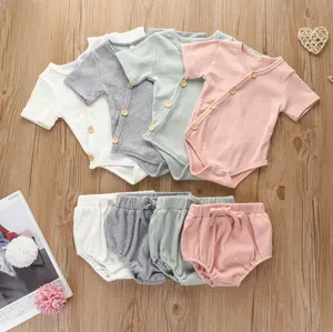 Groothandel Biologisch Katoenen Babykleding Milieuvriendelijk Unisex Terry Ondergoed Body Suit Pasgeboren Baby Korte Romper Set