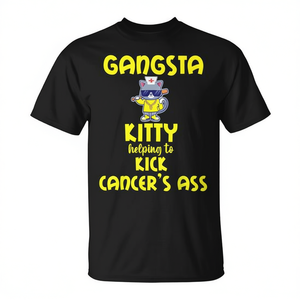 T-shirt Gangsta Kitty a maniche corte, girocollo, unisex, per adulti, per eventi di sensibilizzazione sul cancro - Product Image 3