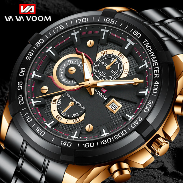 VA VA VOOM VA-2323 Fashion Sport Watches for Men Wrist Watch Waterproof Top Quartz Steel Strap