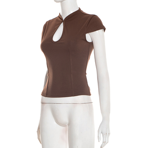 Viviblook C26TP007 Nouveaux hauts d'été décontractés à manches courtes et découpes pour femmes - Product Image 2