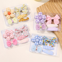 Set Jepit Rambut Bayi Perempuan Mini Gaya Eropa-Amerika Pita Bunga Kelinci Putri Lucu Poliester Hadiah Balita 3858