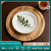 Plateau de service rond en bois d'olivier naturel pour la décoration de la maison, les amuse-gueules et les repas