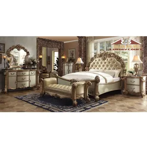 LONGHAO luxury upholstered leather hotel bedroom sets Luxury vintage high-end furniture king size bed