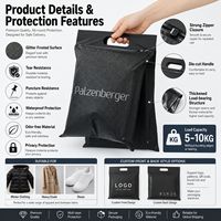 Sac d'emballage pour vêtements réutilisable de luxe avec logo argenté, paillettes scintillantes, texture sable noir et fermeture éclair coulissante noire avec poignée