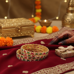 PADMAWATI Private Limited Indian Traditional Luxury Tungsten Gold Plated High Quality Multi Color <b>Bangles</b> Set Wedding Party Gift - Product Image 3