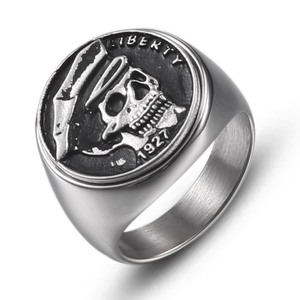 Custom logo Engraved Vintage Stainless Steel <b>Men</b> Skull <b>Rings</b> IP Silver <b>Black</b> Gold Skeleton Pirates Jewelry Heavy High Quality - Product Image 1