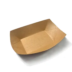 Placas de papel biodegradáveis, moldes descartáveis de barco para padaria quente, placas de papel e recipiente de papel de embalagem marrom