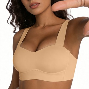 Soutien-gorge sans armatures à fermeture dorsale, à bretelles larges, sans couture, en nylon tricoté fin, confortable et respirant, pour l'export. - Product Image 3