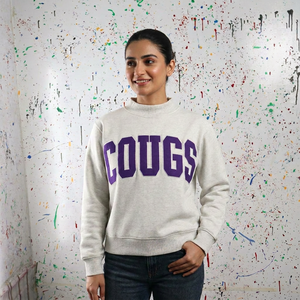 Sudadera COUGS ASH GREY con cuello alto, 100% algodón, apliques bordados, cuello ancho, hilos finos - Product Image 1
