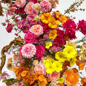 प्रॉमिस आउटडोर इनडोर वेडिंग डेकोरेशन सिल्क कृत्रिम रंगीन फूल आर्क वेडिंग आर्क