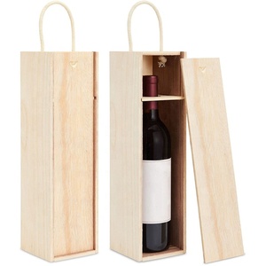 Unfinished Wooden Wine Box with Handle for Crafts Gifts Birthdays Housewarmings