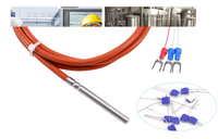Sensor Suhu 3-kabel PT100/PT1000 dengan Termometer Resistansi Platinum, Probe Tahan Air dengan Kabel Karet Silikon