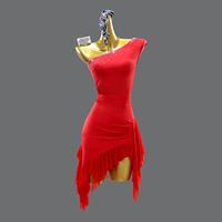 Costume de danse latine pour enfants, rouge, orné de strass, asymétrique, une pièce, doux pour la peau, respirant, à une épaule, personnalisé