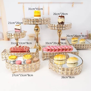 ชุดขาตั้งเค้กคริสตัลสีทองแบบใหม่สั่งทำได้ 8 ชิ้น สำหรับงานแต่งงาน งานวันเกิด ชุดขาตั้งเค้ก - Product Image 2