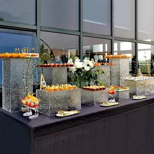Op Maat Gemaakte Oem/Odm Maat/Kleur Acryl Buffet Riser Cake Stand Wit Acryl Display Food Riser Vierkante Buffet Riser Kubus