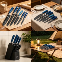 Ensemble de couteaux de cuisine professionnels Tc Kitchen Accessories en acier Damas, couteau de boucher, couteau à désosser, manche en résine