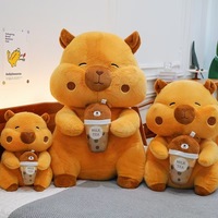Boneka Kapibara Lucu Warna Cokelat dengan Teh Susu, Mainan Boneka Kapibara Isi Dakron, Hadiah untuk Anak-Anak