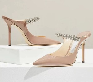 Sandalias de Tacón Alto de Charol de Alta Calidad para Mujer, Estilo Puntiagudo con Pedrería, Sin Cordones, para Verano - Product Image 1