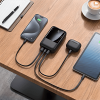 Power Bank Mini Portabel 10000mAh dengan 3 Kabel Pengisian Daya Terintegrasi (Micro USB//USB-Type C) Layar Digital Pengisian Cepat USB