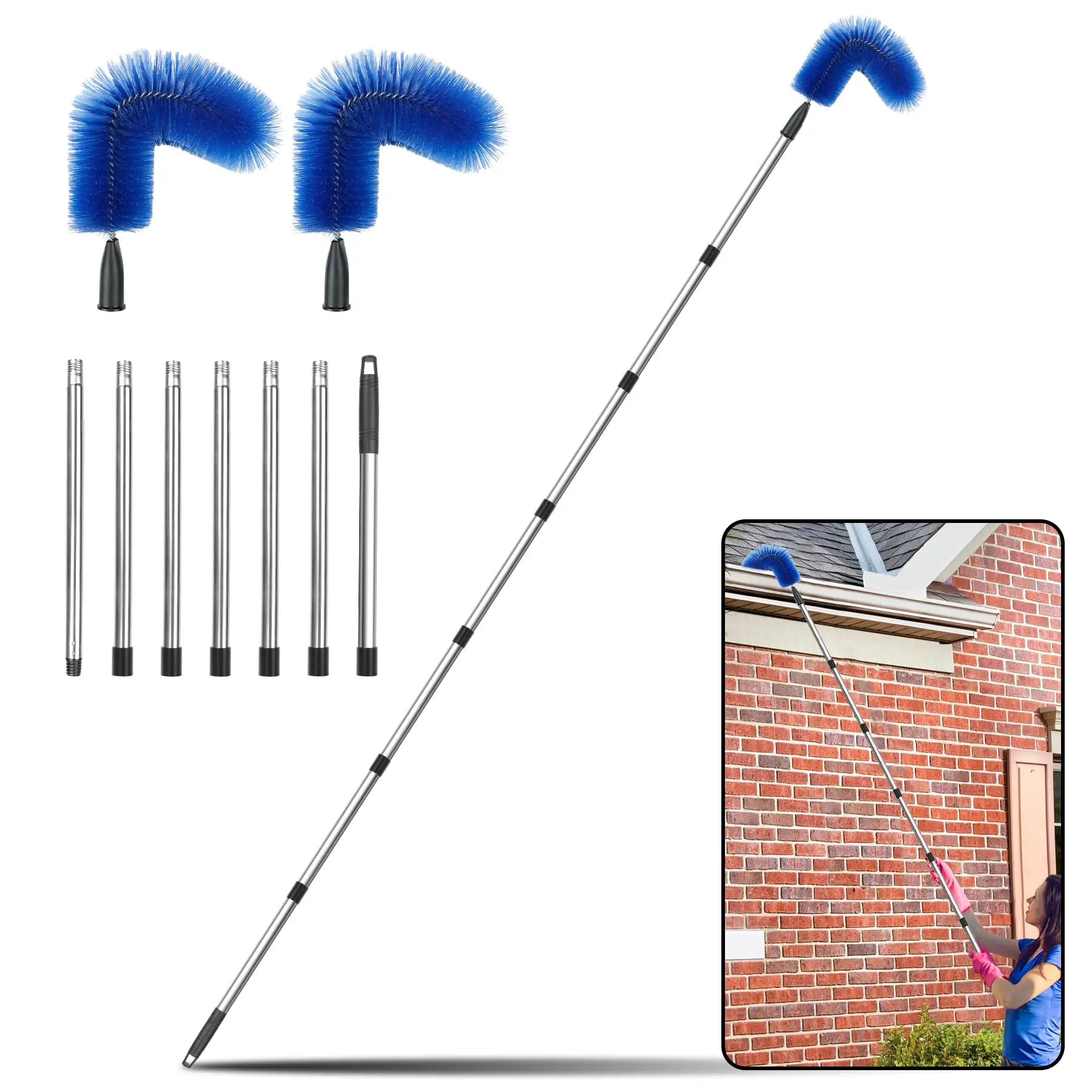 Factory Custom Extendable Pole Cleaning Brush Telescopic Extendable Pole Roofing Guard Gutter Cleaning Tools from Ground