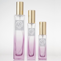 Flacon de parfum en verre épais de luxe 100ml 50ml 30ml Pompe pulvérisateur carrée en aluminium Logo personnalisé Pulvérisation Couleur rose CANSHENG