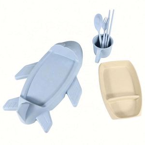 Offre Spéciale – Assiettes en forme d'avion pour bébé, vaisselle biodégradable en paille de blé, ensemble de vaisselle pour enfants - Product Image 2