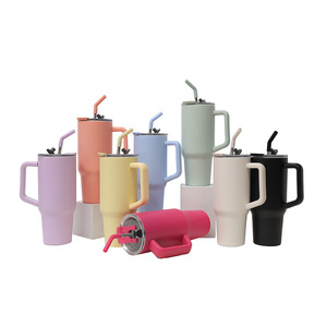 Stainless Steel Tumbler 1200ML With Straw Handle Travel <b>Mug</b> <b>Insulated</b> Thermos Cup Solid Color Lightweight Drinkware - Product Image 3