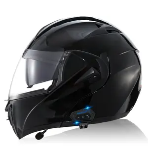 Casco de motocicleta negro abatible hacia arriba Casco de motocicleta de cara completa listo con Bluetooth para hombres Mujeres y jóvenes